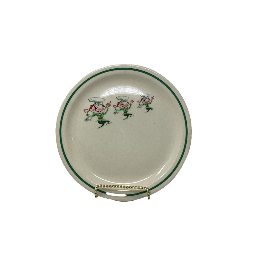 1960 Shenango Restaurant Ware Peter Pan Pattern Dinner Plate 9" Green Rim